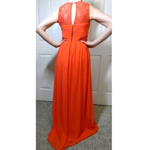 Little Mistress Womens 6 Coral Prom Maxi Dress Long Gown Lace Chic Gorgeous - Picture 3 of 13